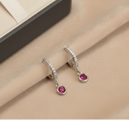 Ruby Accent CZ Hoop Earrings