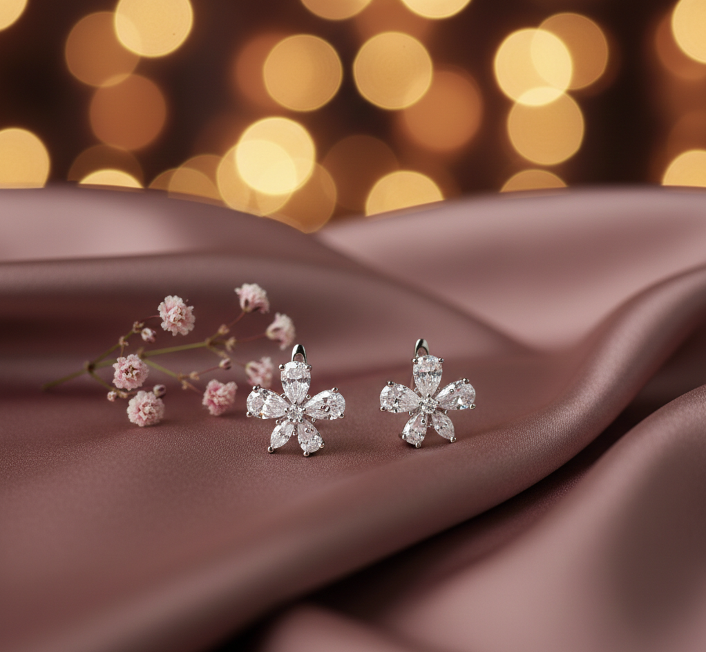 Floral CZ Cross Stud Earrings