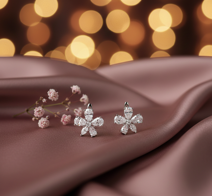 Floral CZ Cross Stud Earrings