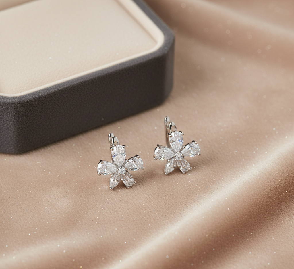 Floral CZ Cross Stud Earrings