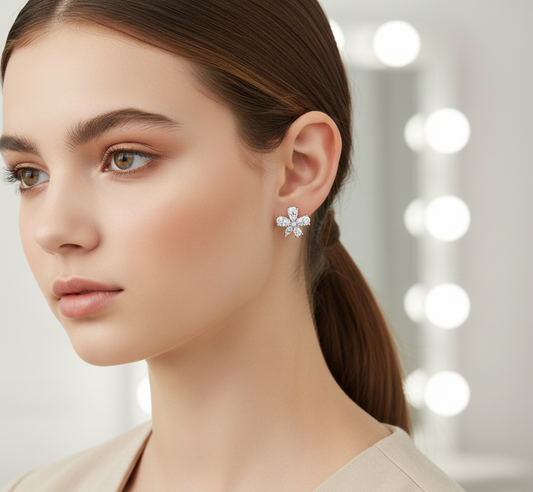 Floral CZ Cross Stud Earrings