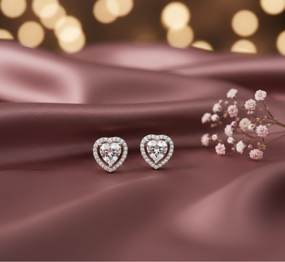 Classic Heart CZ Stud Earrings