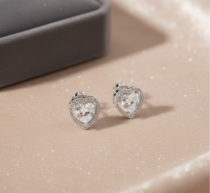 Classic Heart CZ Stud Earrings