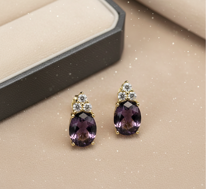 Purple Amethyst CZ Stud Earrings
