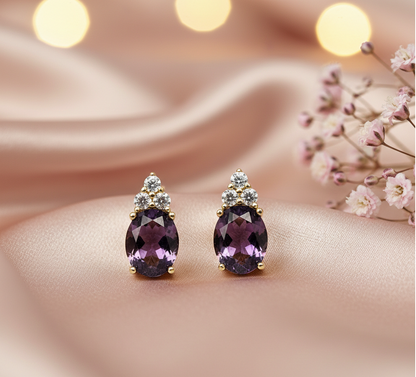 Purple Amethyst CZ Stud Earrings