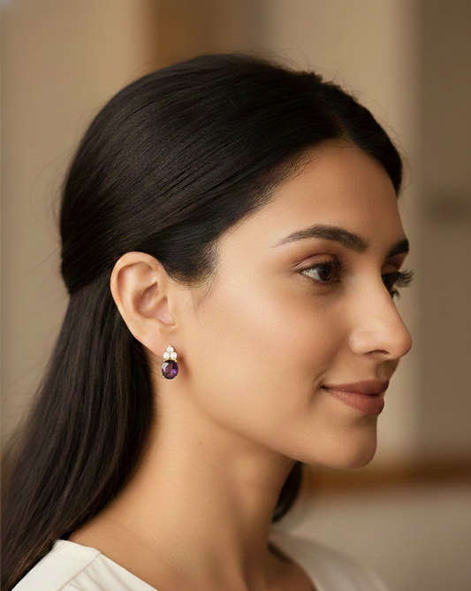 Purple Amethyst CZ Stud Earrings