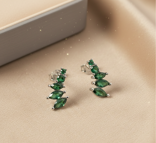 Emerald Leaf CZ Ear Climbers
