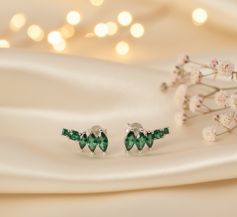 AANYA Emerald Leaf CZ Ear Climbers