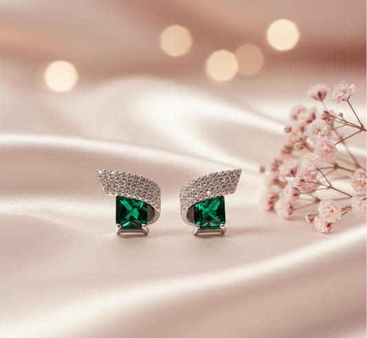 Emerald Winged CZ Stud Earrings