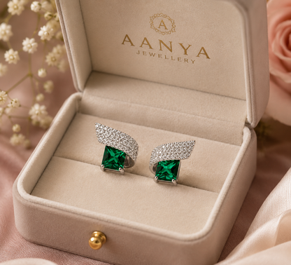 AANYA Emerald Winged CZ Stud Earrings