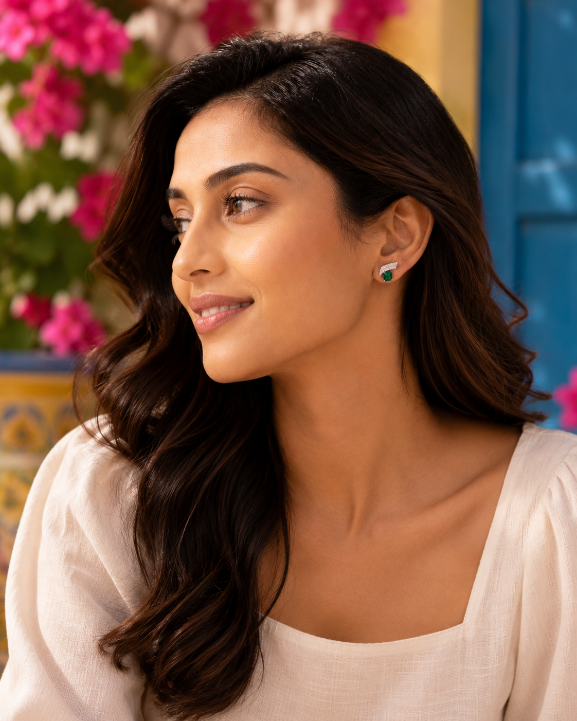AANYA Emerald Winged CZ Stud Earrings