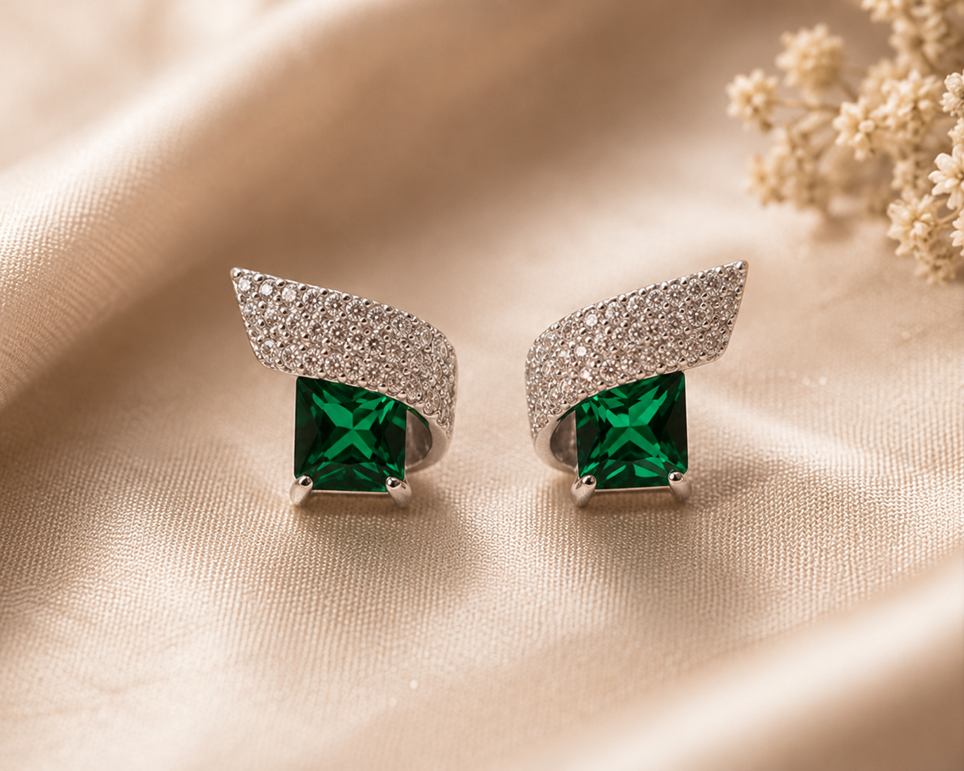 AANYA Emerald Winged CZ Stud Earrings