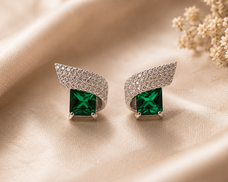 AANYA Emerald Winged CZ Stud Earrings