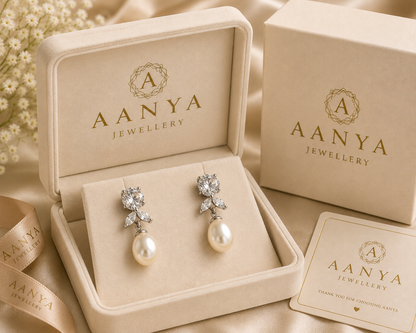 AANYA Flora Pearl CZ Drop Earrings
