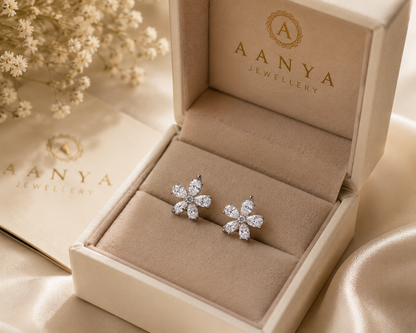 AANYA Floral CZ Cross Stud Earrings