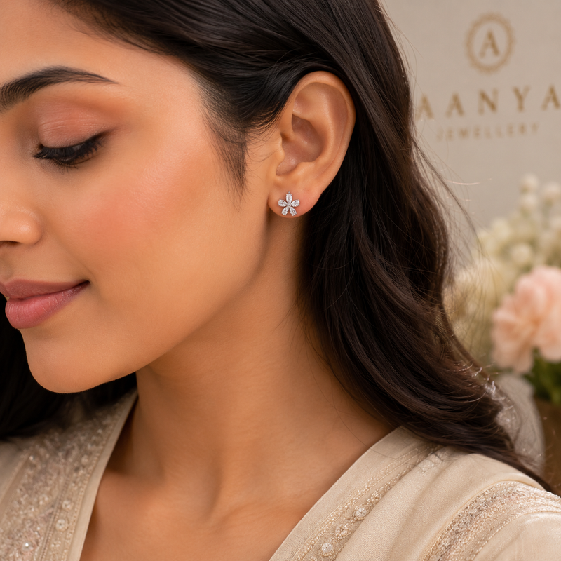 AANYA Floral CZ Cross Stud Earrings