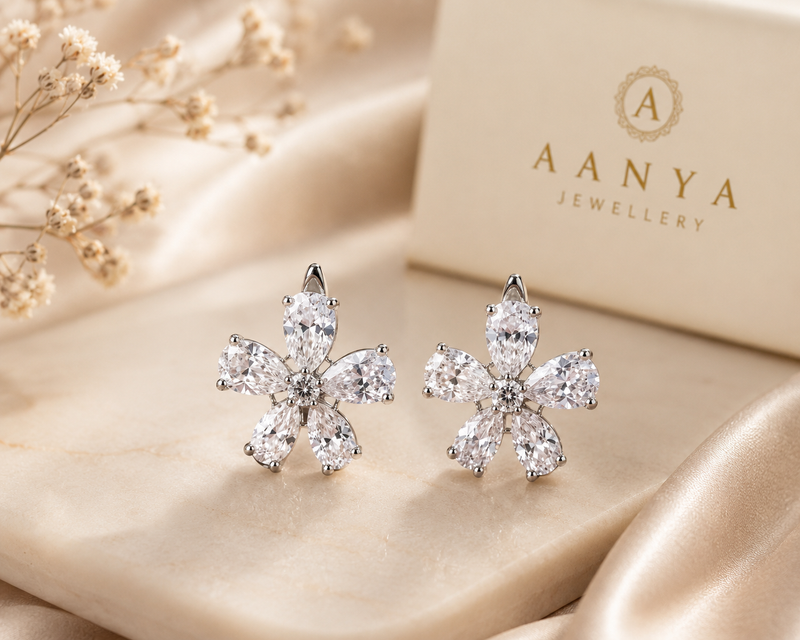 AANYA Floral CZ Cross Stud Earrings