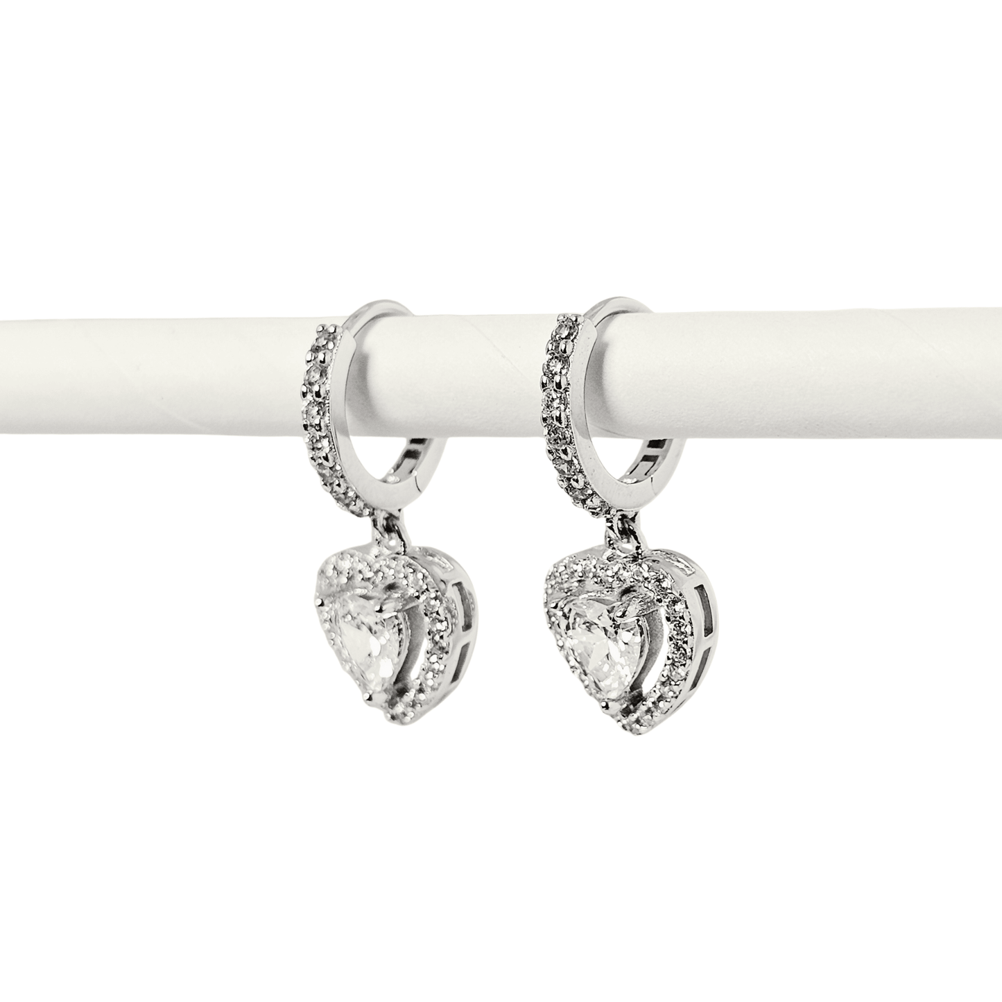 Heart Halo CZ Hoop Earrings