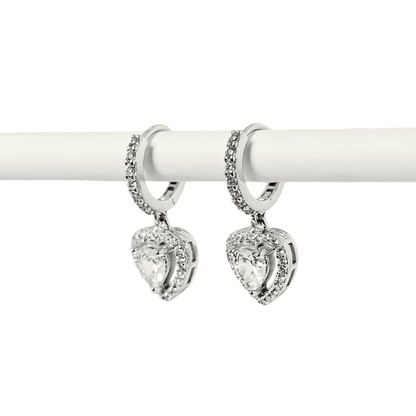 Heart Halo CZ Hoop Earrings