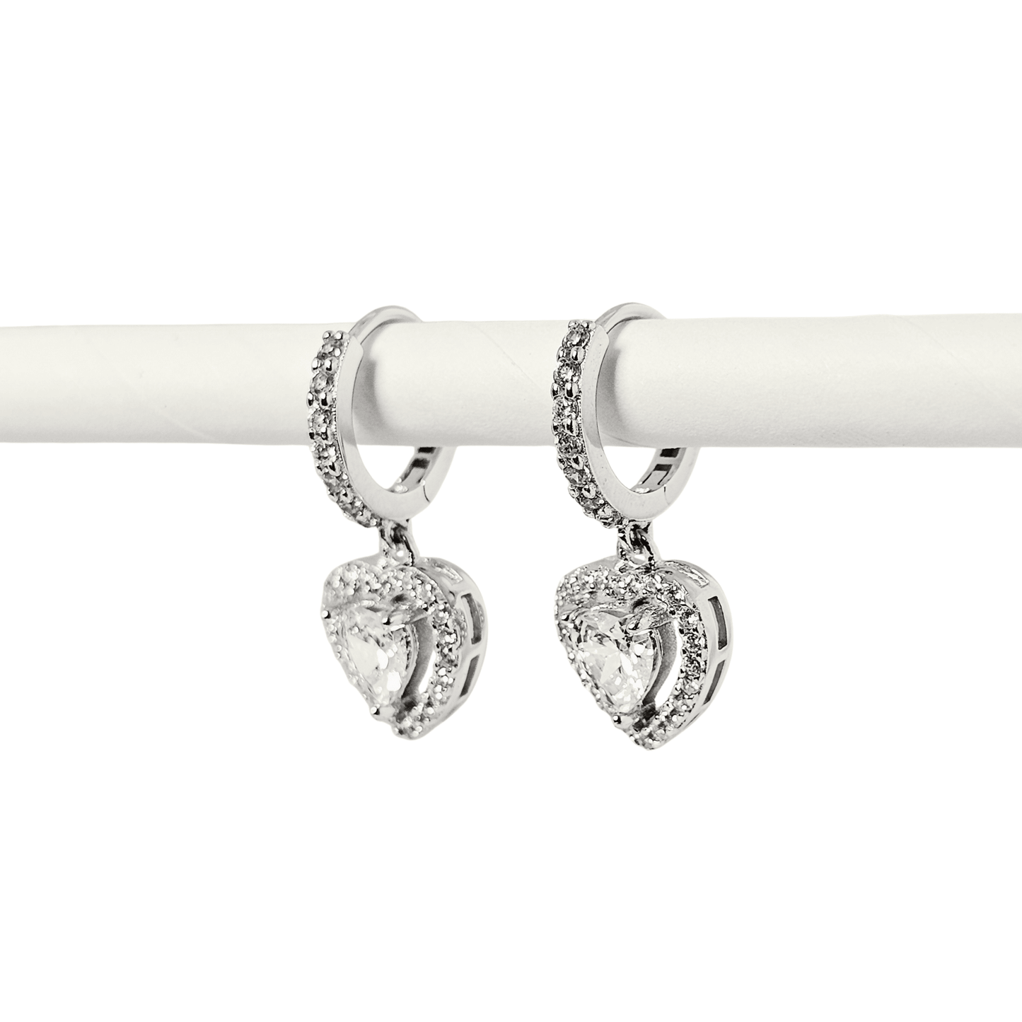 Heart Halo CZ Hoop Earrings