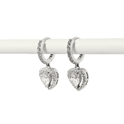 Heart Halo CZ Hoop Earrings