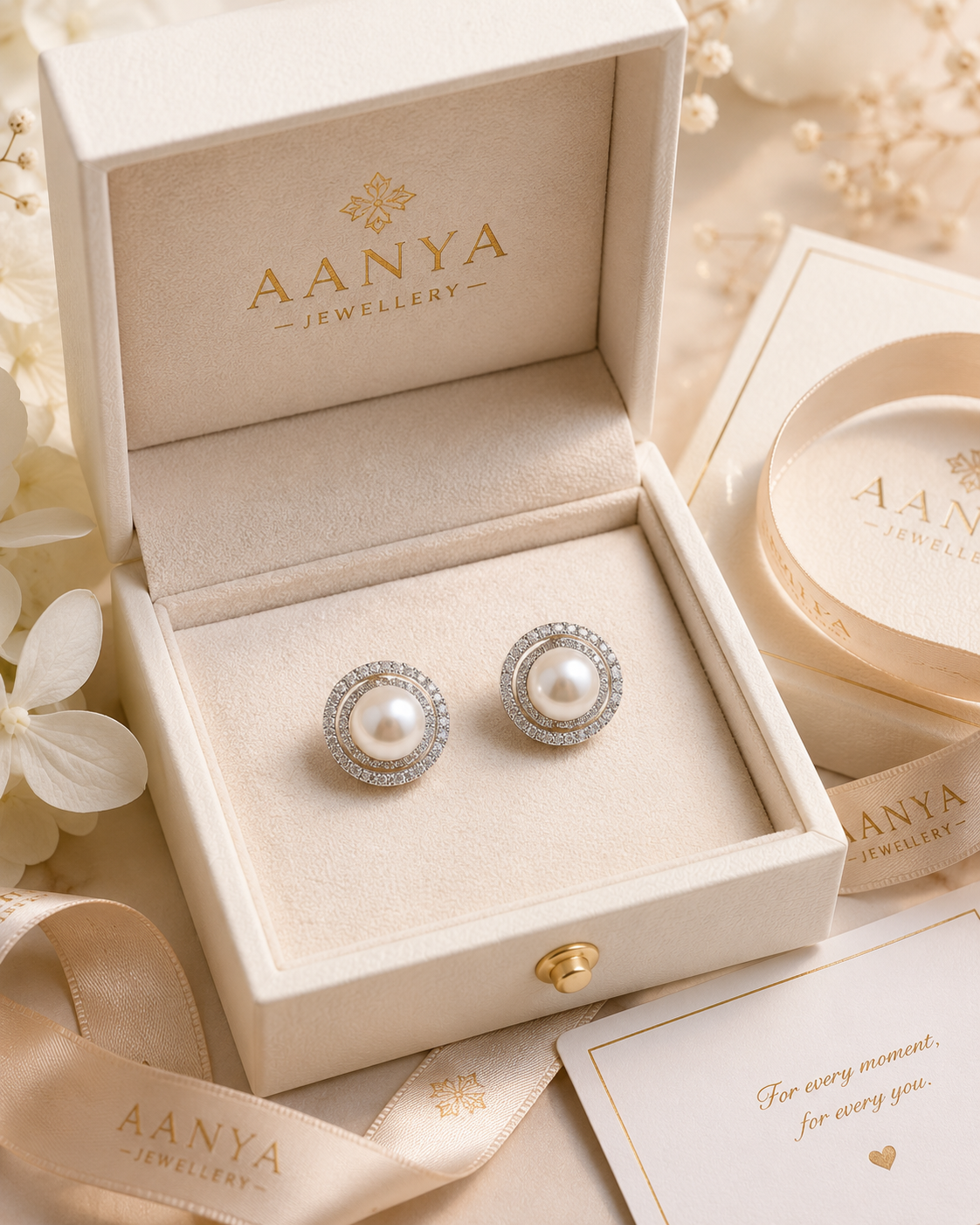 Intertwined Halo Pearl Stud Earrings