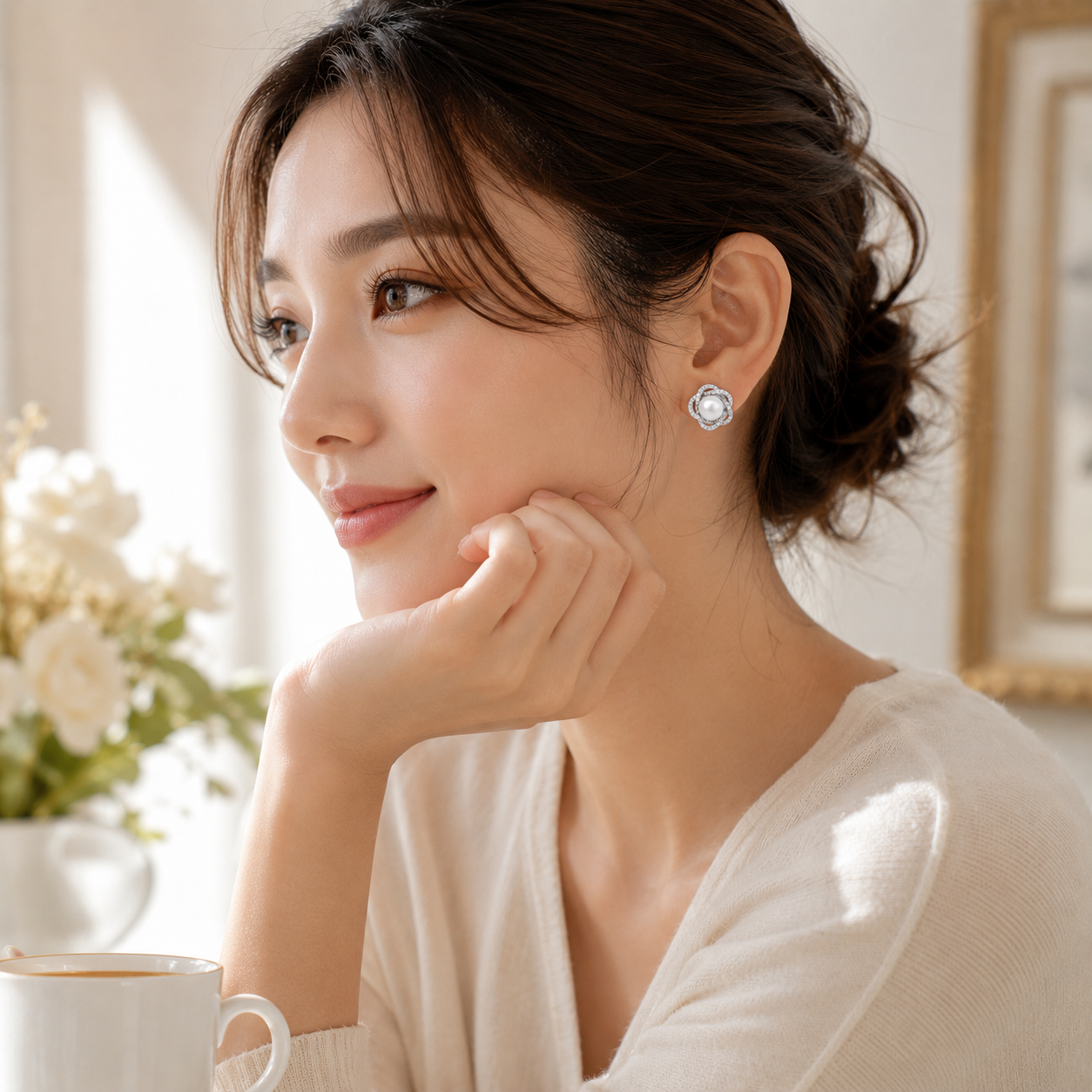 AANYA Intertwined Pearl CZ Stud Earrings