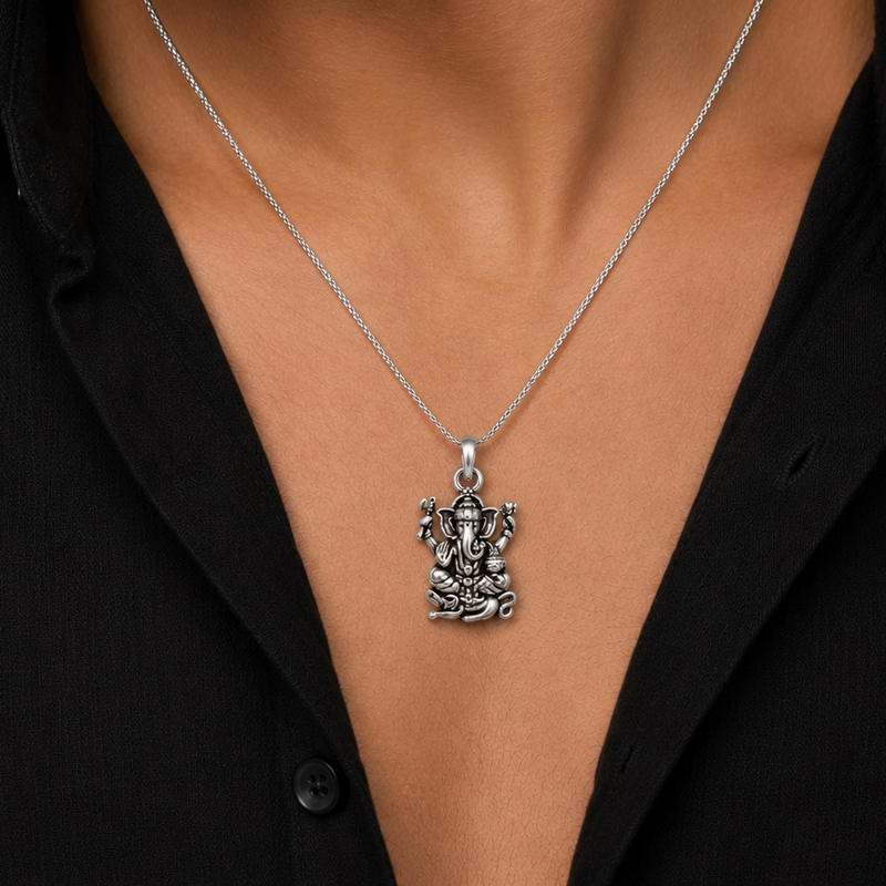 AANYA Lord Ganesha Silver Pendant