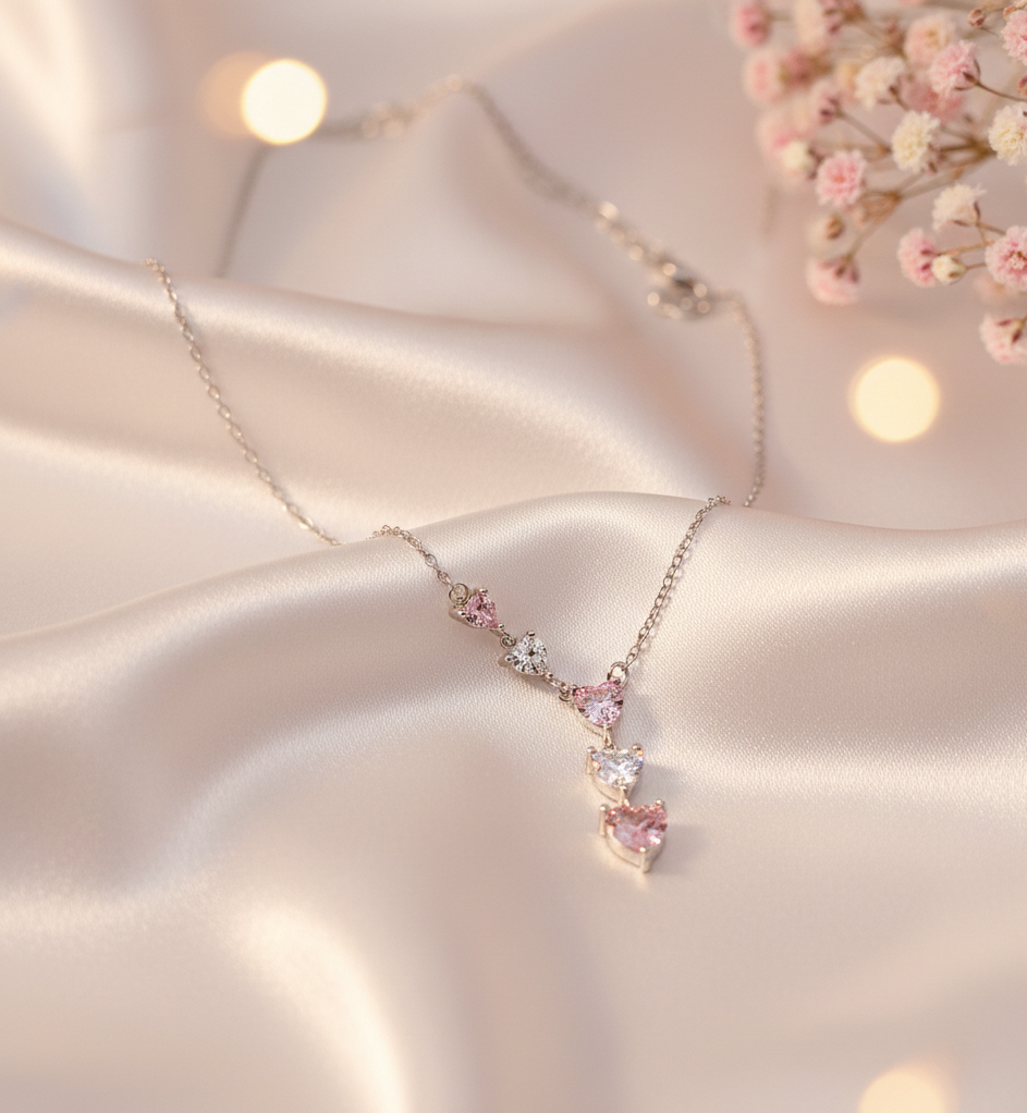 Blush Heart Cascade Necklace