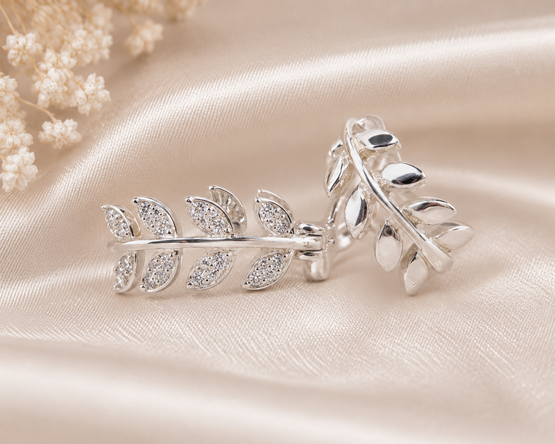 AANYA Olive Leaf CZ Hoop Earrings