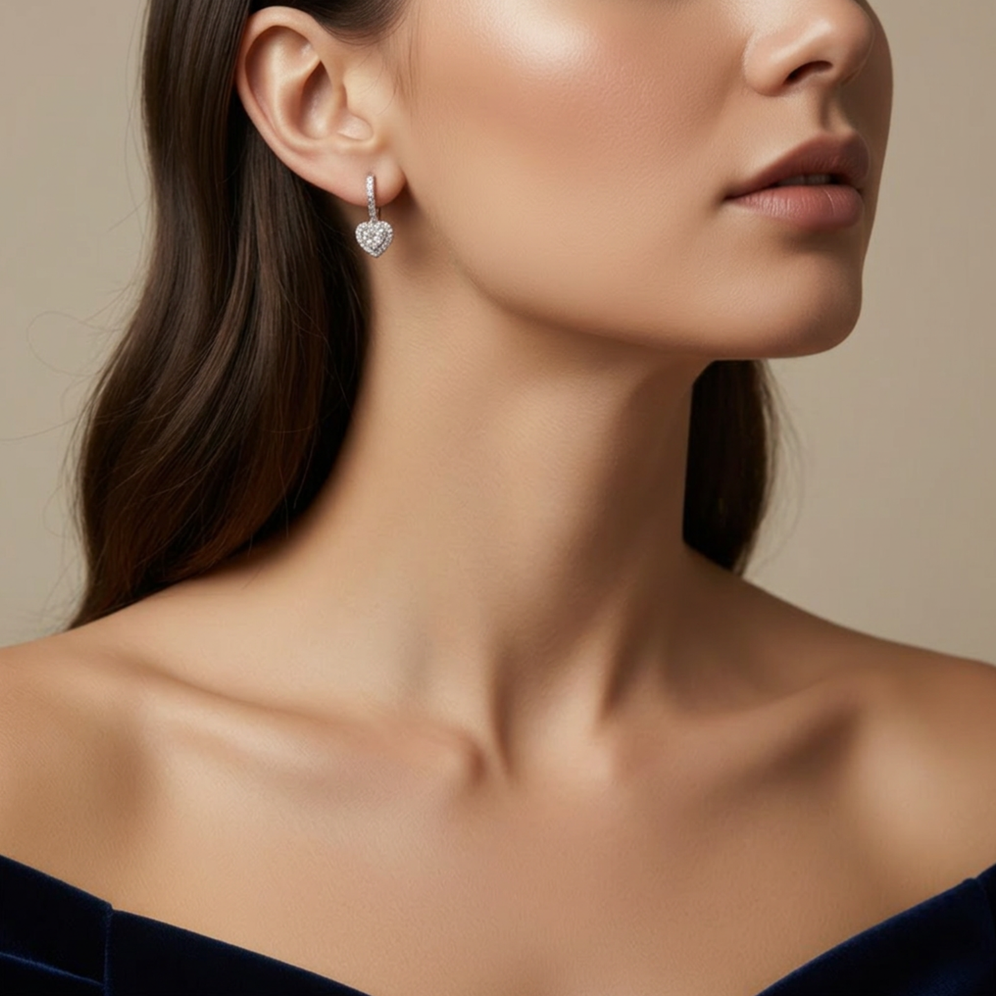 AANYA Heart Halo CZ Hoop Earrings