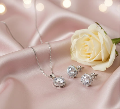 Round Halo CZ Pendant Set