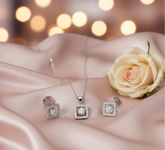 Square Halo CZ Pendant Set