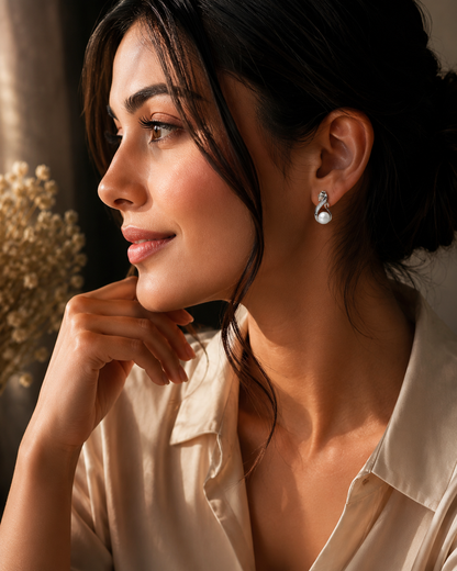 Elegent silver pearl earring lifestyle photography