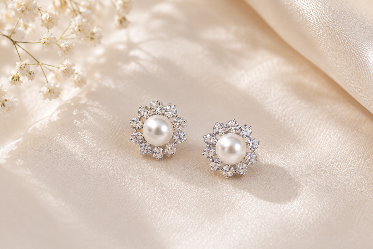 Pearl Halo CZ Stud Earrings