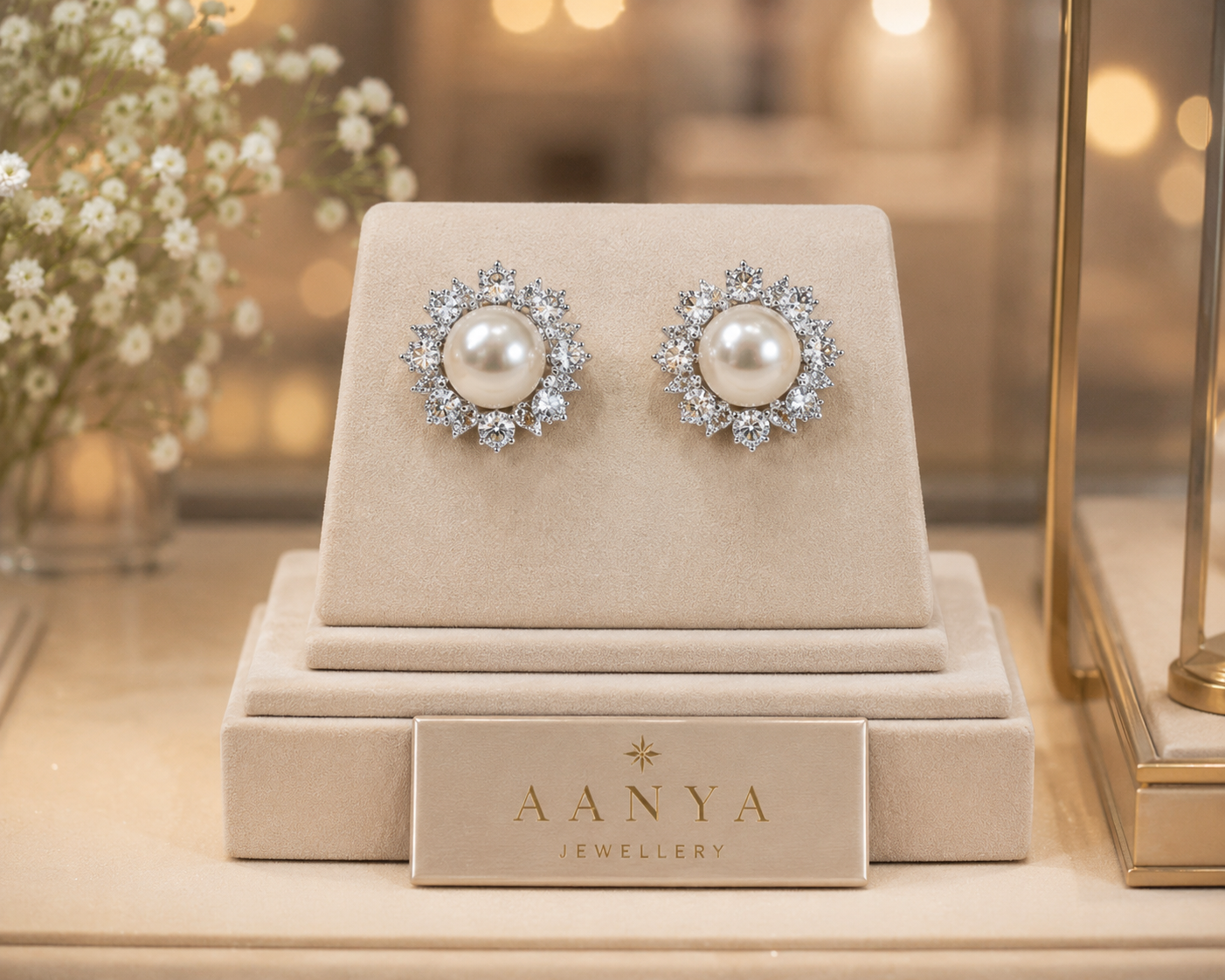 Pearl Halo CZ Stud Earrings