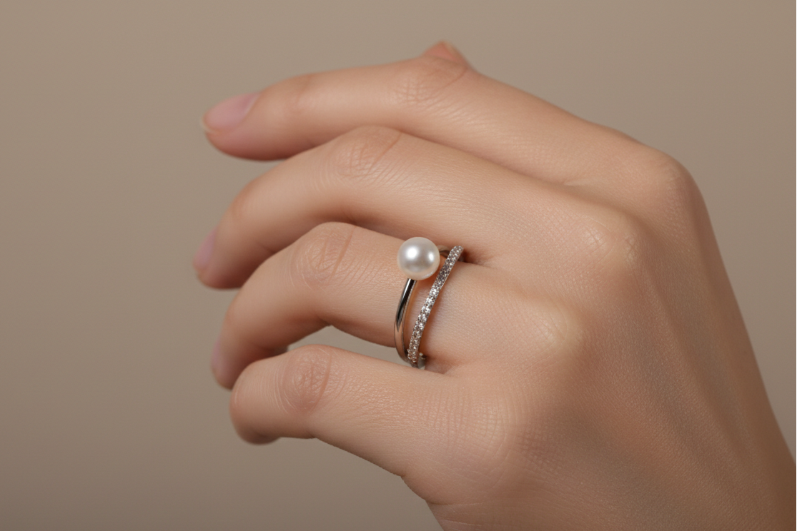 Pearl CZ Open Ring