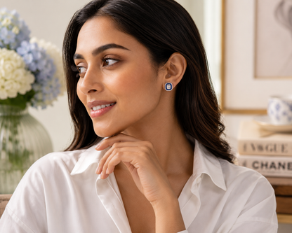 AANYA Royal Blue Cushion CZ Stud Earrings