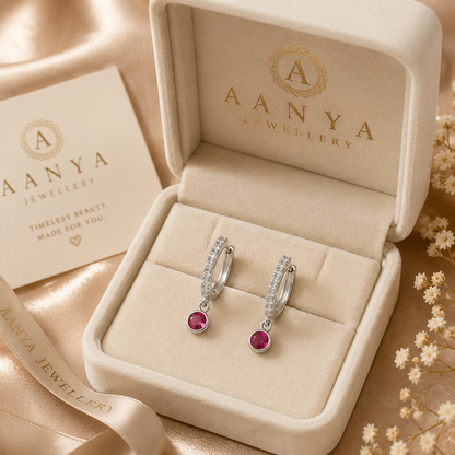 AANYA Ruby Accent CZ Hoop Earrings