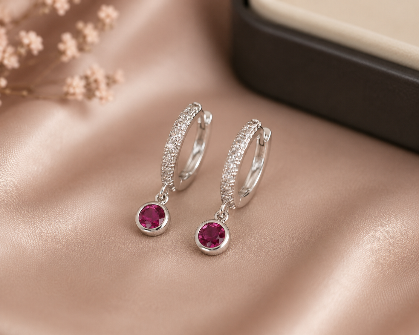 AANYA Ruby Accent CZ Hoop Earrings