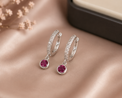 AANYA Ruby Accent CZ Hoop Earrings