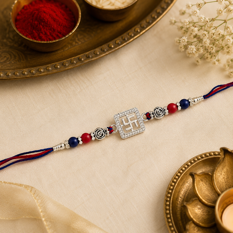 925 Sterling Silver Swastik Rakhi