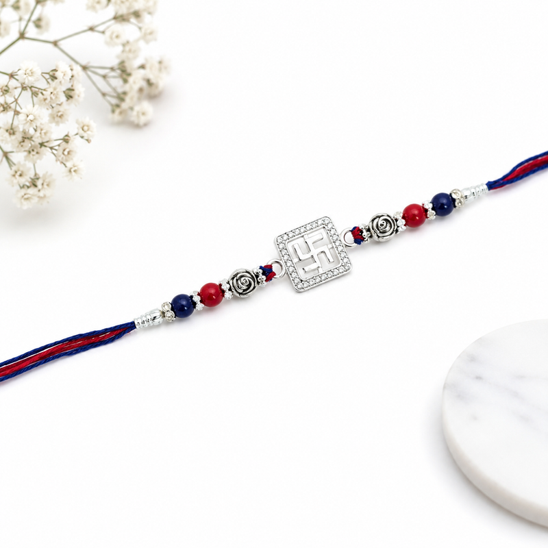 925 Sterling Silver Swastik Rakhi