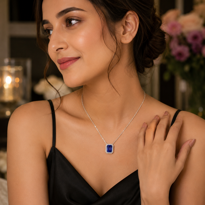 AANYA Tanzanite Blue Solitaire Pendant Chain