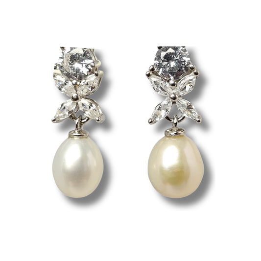Flora Pearl CZ Drop Earrings