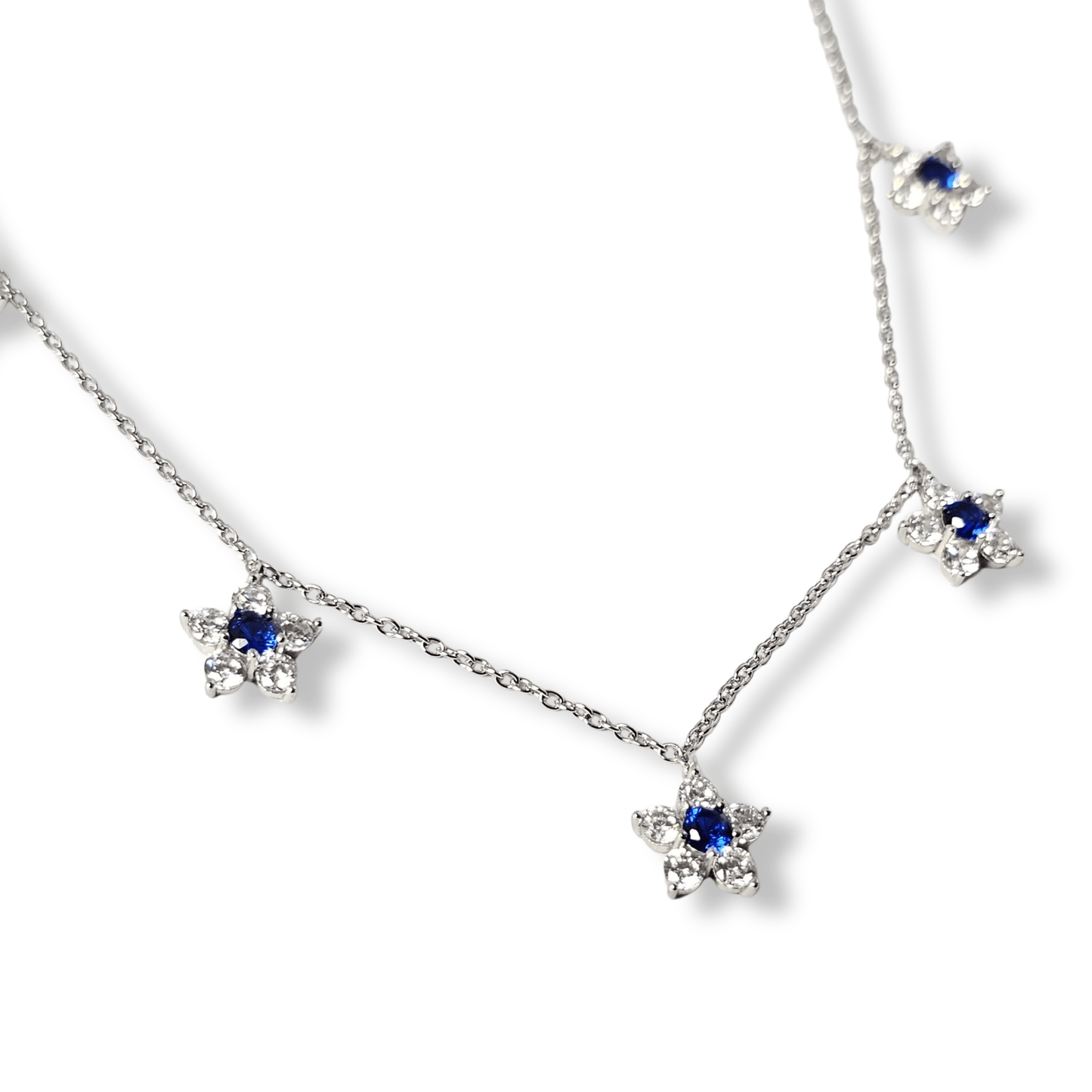 Blue CZ Floral Station Necklace