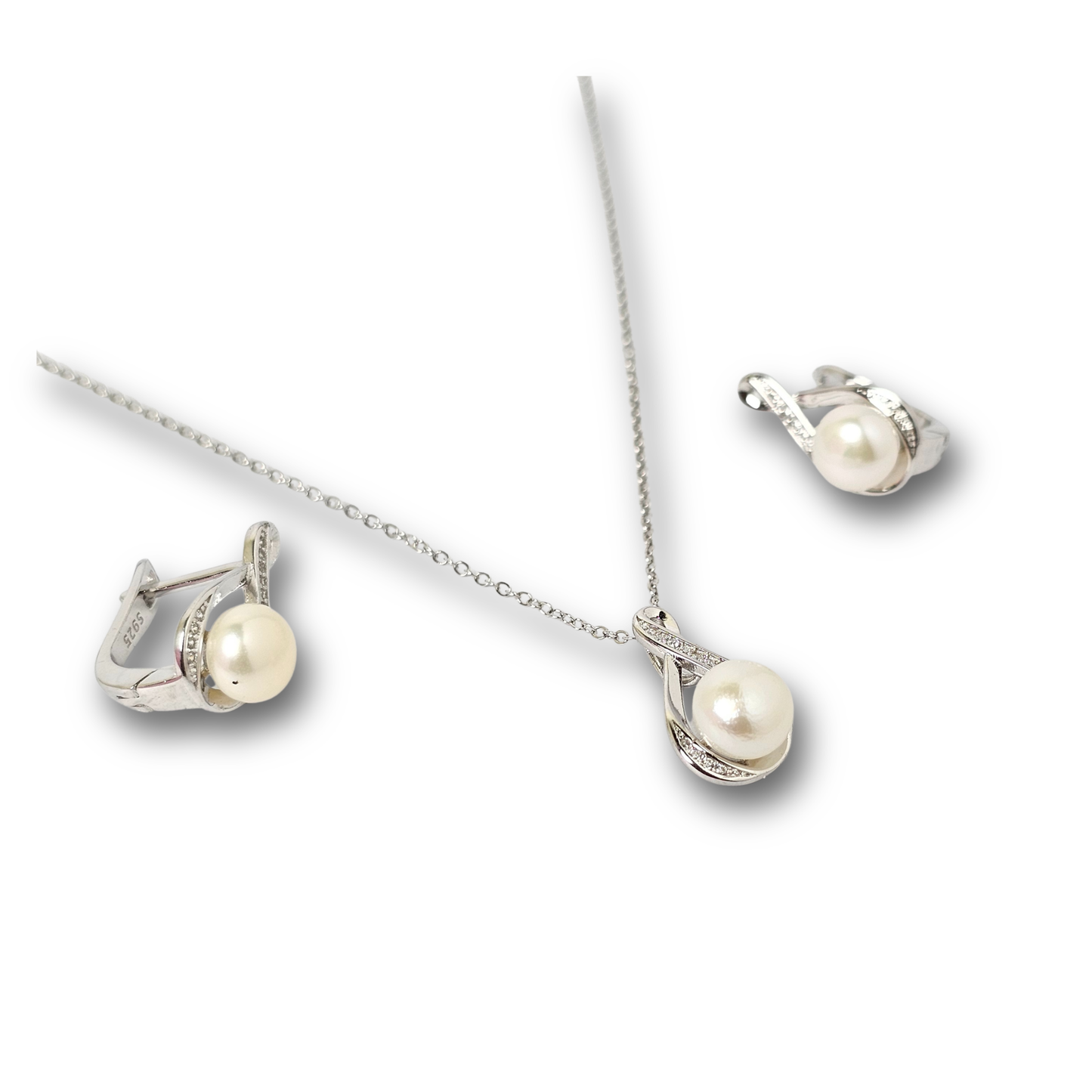 Pearl Curve CZ Pendant Set