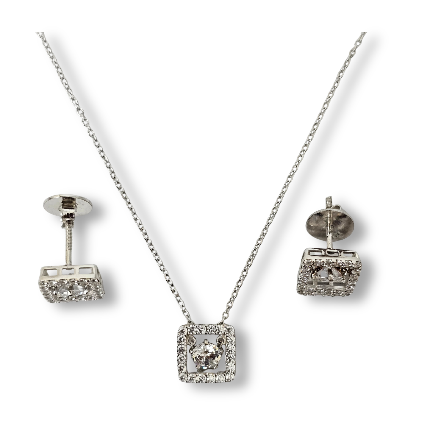 Square Halo CZ Pendant Set