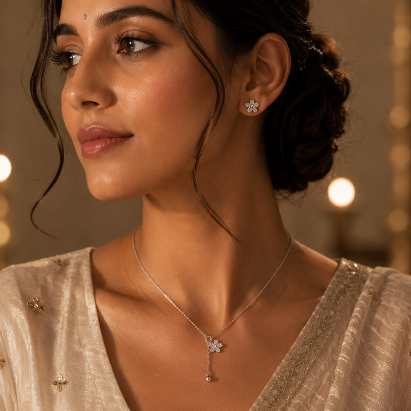 Bloom Grace Floral Pendant & Stud Earrings Set