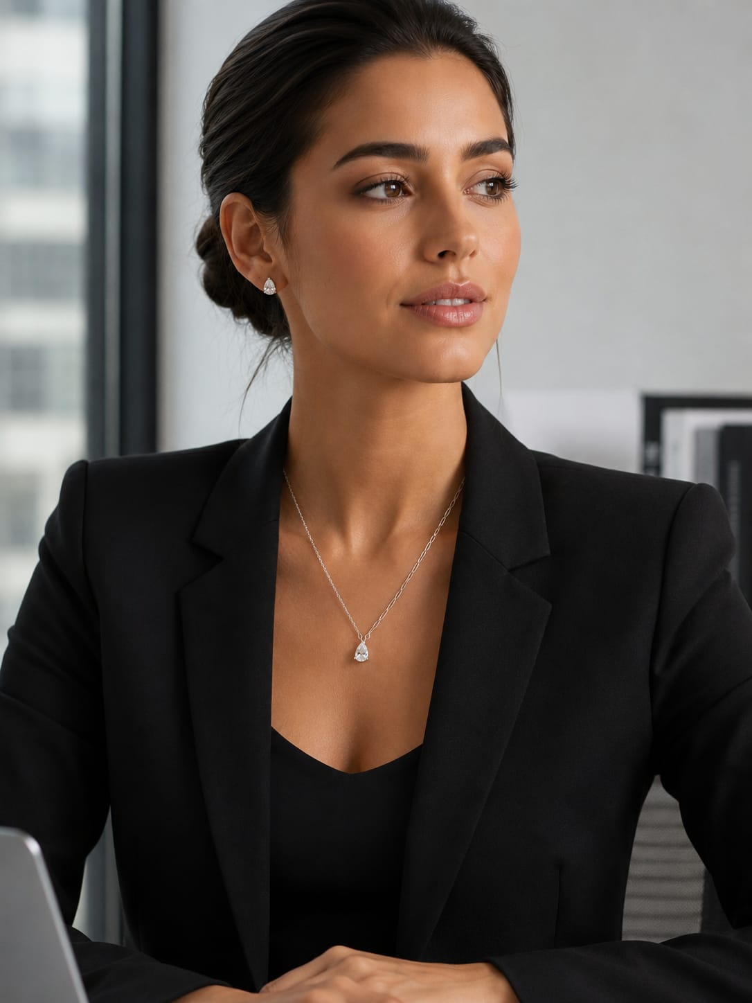 Modern chain necklace and crystal earring set for women